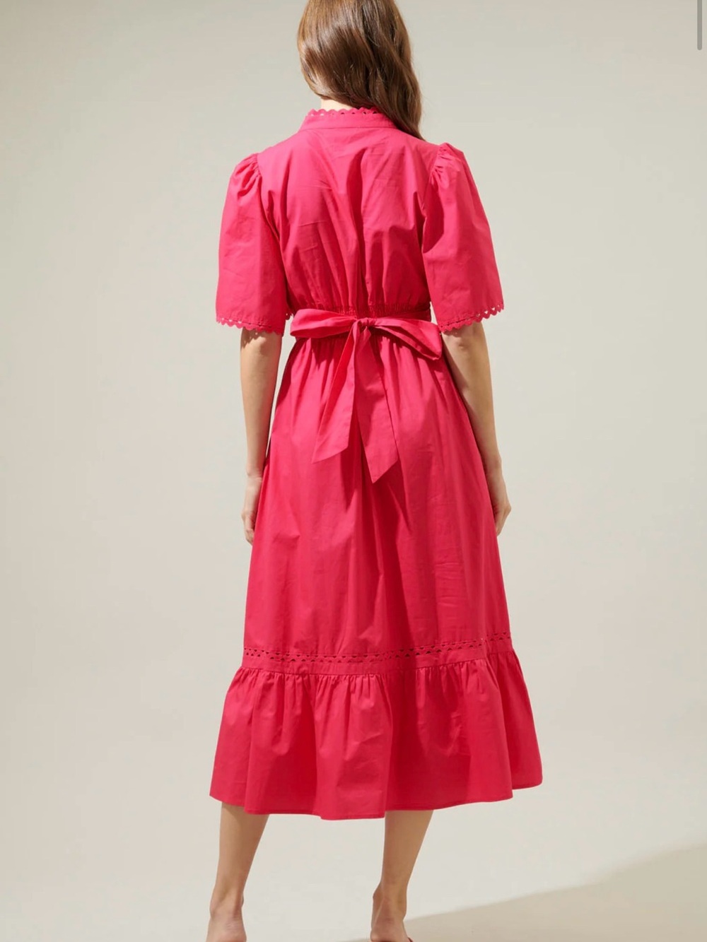 Sugarlips Vibrant Pink Eyelet-Trim Midi Dress Camden Poplin Midi Dress - Picture 5 of 9